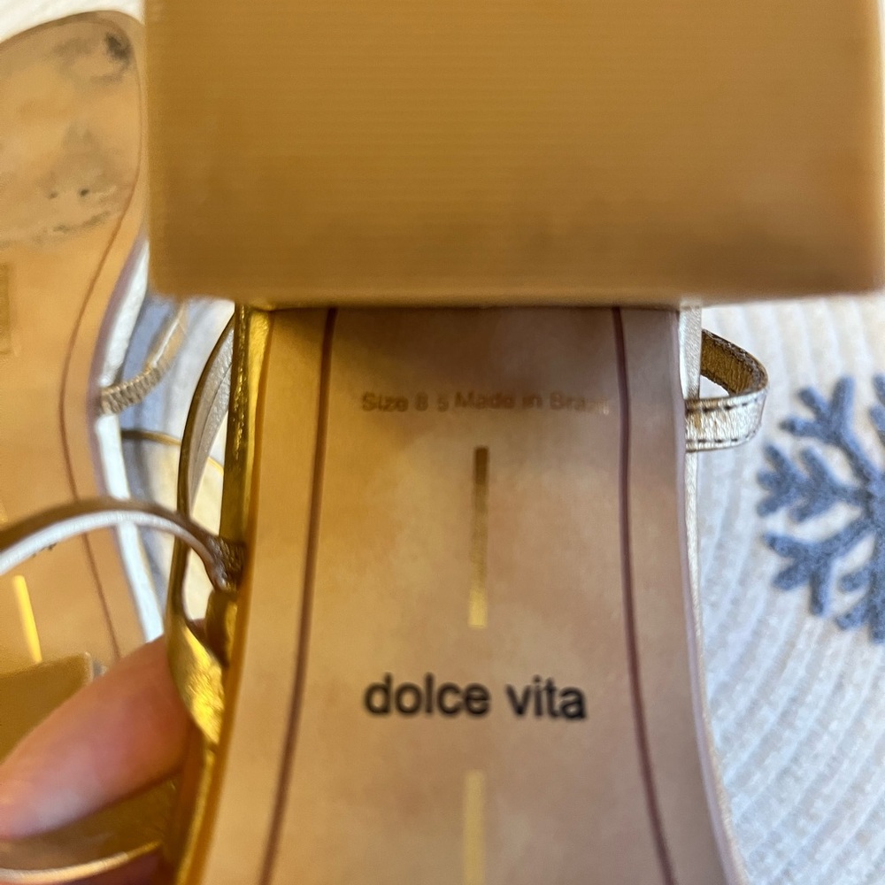 Dolce Vita Metallic Gold Strappy Block Heel Sandals - Picture 7 of 7